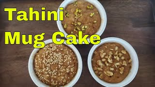 How to make Tahini (sesame paste) mug cake in 2 minutes in microwave, کیک ارده در کمتر از دو دقیقه