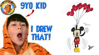 9yo Autistic Savant Draws - Mickey with Balloons | Disney