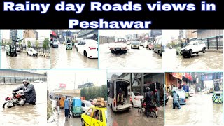 Rainy day water spilled on the road | Heavay traffic jam water spilled |Rain season in Peshawar