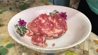 Meals preparation steamed brown rice with streamed pork minced meat.