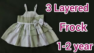 3 layered baby frock cutting and stitching || 1-2 year old girl dress design