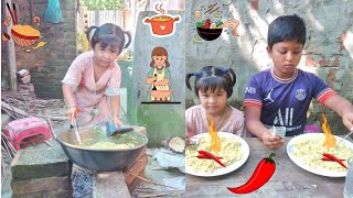 Amazing noodles cooking by little kid's hand | village children cooking and eating | Todder cooking