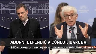 Adorni defendió a Cúneo Libarona: “No queremos negocios con la política de género”