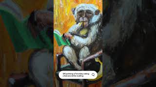 Asking AI for an oil painting of monkey eating a banana while reading. #ai #art #short