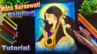 Saraswati Mata Drawing | Devi Saraswati Oil Pastel Drawing - Tutorial