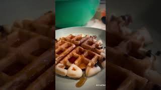 Chocolate chip waffles with real maple syrup.