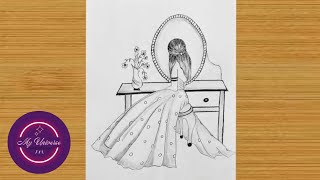 How to draw A girl is sitting infront of mirror_step by step || pencil sketch tutorial