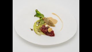 Enrique Medina |  Tartar de atún rojo con escabeche de perdiz y col a la llama