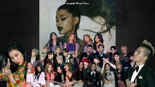 Ariana Grande's "thank u, next" album but when it gets to the chorus it mashes up with a kpop song