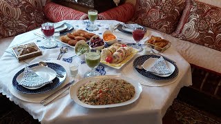 مائدة رمضان اليوم سابع عشر بطاطا بشكل جديد مع بطبوط معمر على طريقتي وطابولي شهوة منو دخلي تشوفي