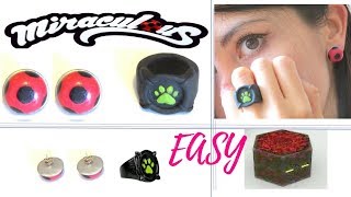 Miraculous ladybug earrings (aretes) cat noir ring (Anillo)Tuotorial Polymer clay cold porcelain