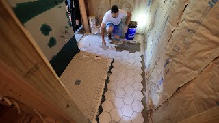 Off Grid Cabin Build: Wet Bath Tile Floor