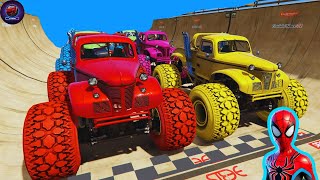 MEGA RAMP CHAOS: SPIDER-MAN AND COLORFUL SUPER CARS IN FULL THROTTLE! 🚗💥 | GTA V