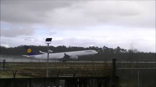 WINDSHEAR TAKEOFF: Lufthansa A340-600 @Frankfurt Airport