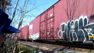 CN Freight Train at Wellington St crossing in Hamilton, Ontario