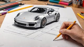 "HOW TO DRAW A PORSCHE 911 / EASY STEP BY STEP"