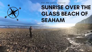 Sunrise over the glass beach of Seaham (Explore for yourself 360 video)