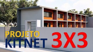 Kitnet 3x3 em terreno de 5x20, com lavanderia compartilhada / 9m² / PROJETO DE MINICASA. Loft 3x3