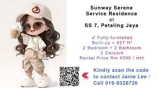 【 FOR RENT 】Sunway Serene, SS7, Petaling Jaya - Service Residence, Fully furnished, near LRT / KTM