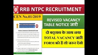 RRB NTPC 2019 REVISED VACANCY TABLE RELEASE सभी लोग देख लो किस जोन में कितनी VACANCY है।