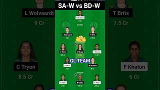 SA-W vs BD-W Match Team 💯. #liveprediction #glteam #viralteam #dream11team #shorts