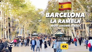 BARCELONA, LA RAMBLA ,CITY WALK 4K, UHD, 60 FPS