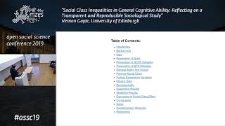 OSSC19: Vernon Gayle | Social Class Inequalities in General Cognitive Ability