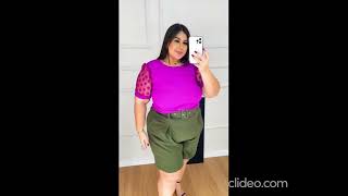 Blusa Feminina canelado de tule na manga Plus Size