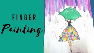 #painting#fingerpainting A girl with an umbrella | FINGER PAINTING..