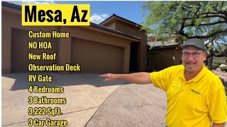 Custom Home in Mesa, AZ, NO HOA, 3,222 Sq.Ft., 4Bd,3Ba, 3Car, Observation Deck, Mtn. & City Views