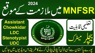 MNFSR Jobs 2024 || Ministry of National Food Jobs 2024 || Latest MNFSR Job || Govt Jobs 2024