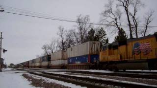 Union Pacific # 8492 Leads Intermodal With Great Horn,LaFox,Illinois