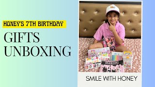 Honey Unboxing 7 gifts for her 7th birthday