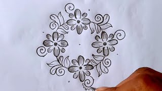 7*3 dots easy flowers rangoli design || latest rangoli designs || chukkala muggulu