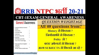 GENERAL AWARENESS QUESTION TOPIC WISE in RRB NTPC CBT-1 EXAM |All 40 ques comes from which sub. ?