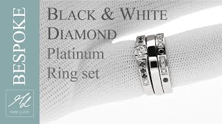 Black and white diamond platinum ring set