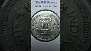 25 Paise 1957 Bombay Mint Rare Coin