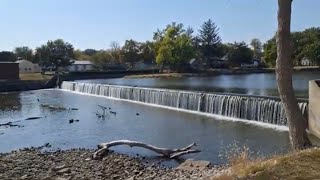 SMALL TOWN USA - Alden Memorial Park Dam Portage Riverfront Waterfall Family Children Midwest River