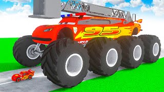 McQueen Transforming to Giant FIRE TRUCK MCQUEEN BTR BIGFOOT in Teardown!