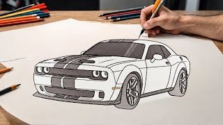 How to draw a DODGE CHALLENGER SRT HELLCAT 2024 / drawing dodge challenger step by step