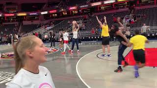 Indiana Fever players warm up before taking on the Phoenix Mercury on August 16, 2024.