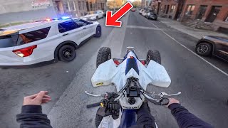 COP WANTED ME TO PULL OVER!! *LTZ400 WHEELIES*