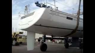 New 2012 Beneteau 45 Oceanis in the travel lift at South Texas Yacht Services