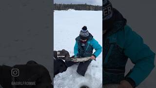 Landed my biggest salmon today! 23” 3lbs 4oz #icefishing #maine #northmainewoods #fishing #salmon