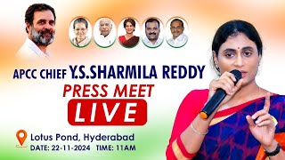 APCC Chief YS. Sharmila Reddy's Press meet Live || Lotuspond Office,Hyd |11:00am@22-Nov-24 ||