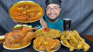 SPICY BENGOLI CHICKEN CURRY, VILLAGE FISH CURRY, MUTTON CURRY AND MUTTON BOTI WITH RICE EATING