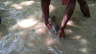 Village fisherman big fish catching by The River