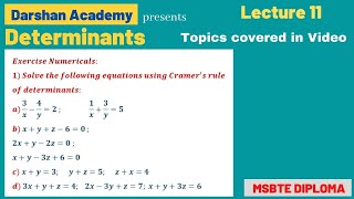 Determinants Lecture 11 || MSBTE Diploma || 1st Sem || Basic Mathematics || by Darshan Academy