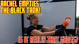 Rachel empties the black tank |  Dealing with the stinky slinky | How to empty an RV black tank