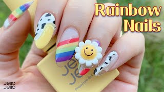 [ENG] 젤로젤로 Ι 🌈키치하게 무지개와 얼룩무늬를 합친 셀프네일 Ι Kitschy Rainbow Nails